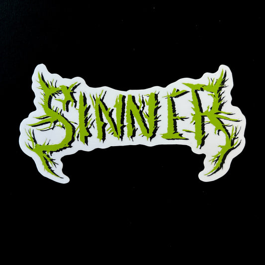 SINNER metal logo sticker.